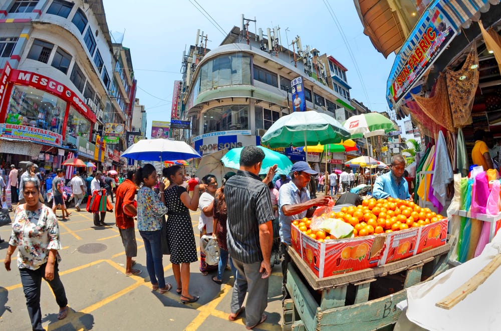 The bustling and noisy streets of Pettah Market on Pettah Street in Colombo