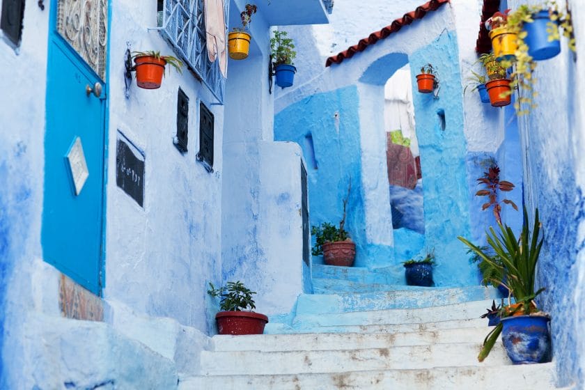 Chefchaouen is noted for buildings in various shades of blue