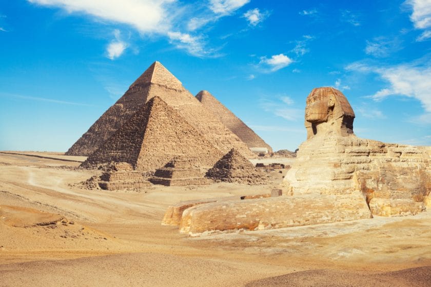 Egypt Cairo Giza pyramids with Sphinx