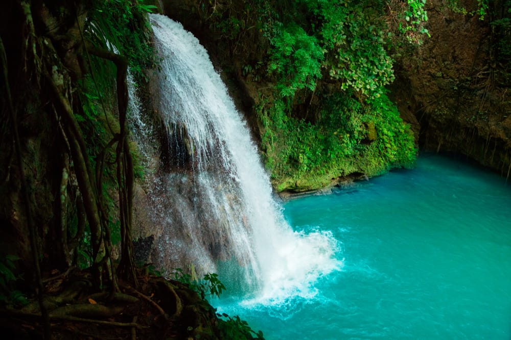 Kawasan waterfall in the tropical jungle of the Cebu, Philippines