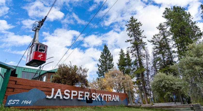 The Whistlers Mountain Skytram at a popular tourist destination in Jasper Alberta Canada
