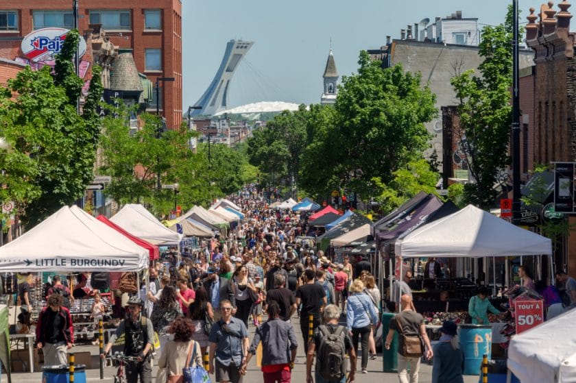 Summer sidewalk sale on Mont-Royal Avenue, Montreal