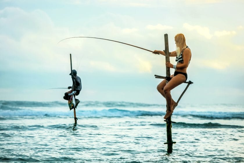 European Tourist Stilt Fishing