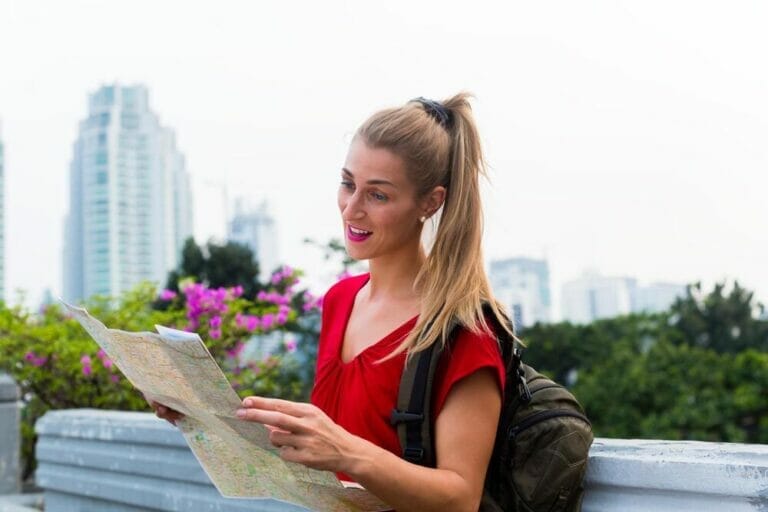 Tourist sightseeing with map in Jakarta, Indonesia